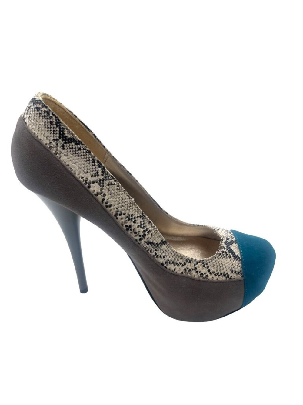 Just Fabulous Stiletto Heel Platform Pumps Gray, Turquoise, Snakeskin Print Sz 7